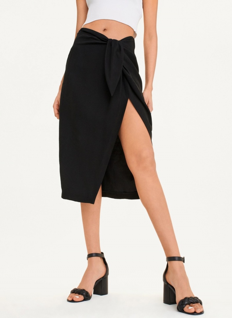 Women\'s Dkny Tie Front Midi Skirts Black | O2381735