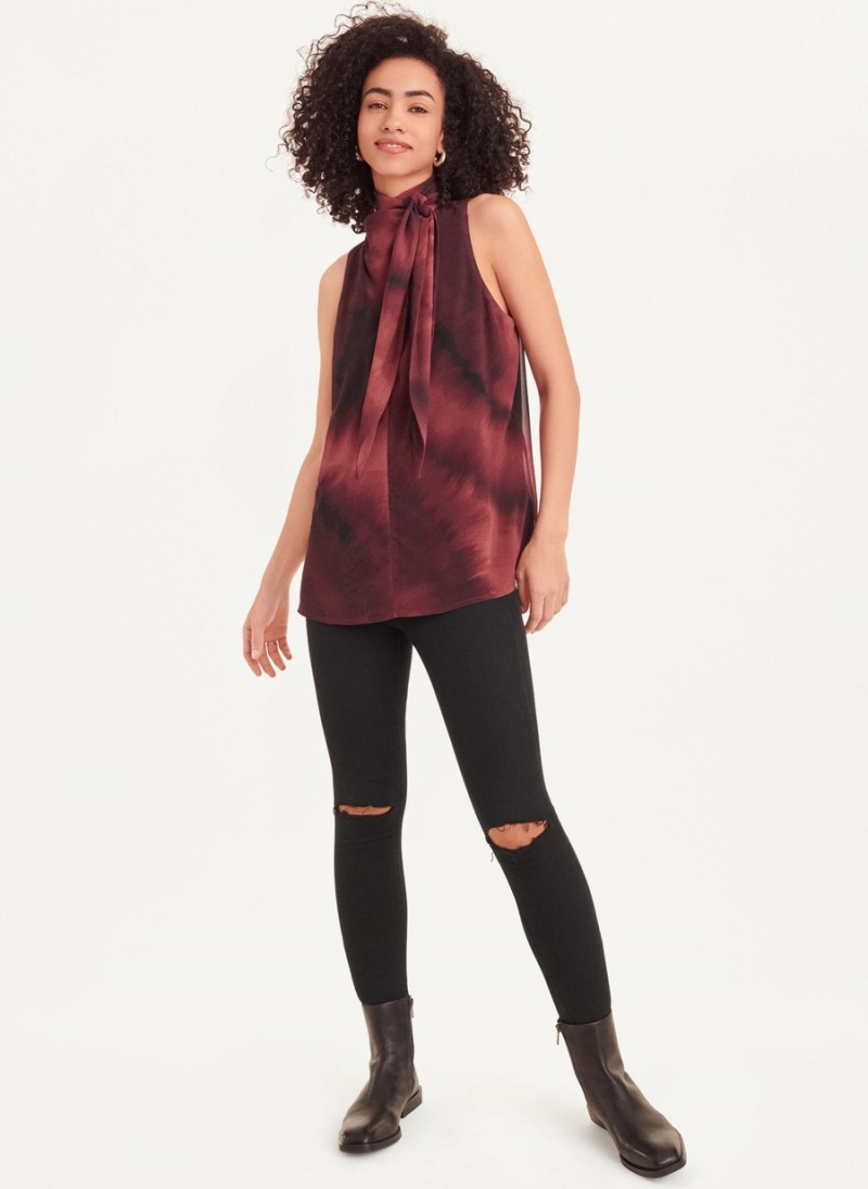 Women\'s Dkny Tie Neck Blouse Red | T4147063