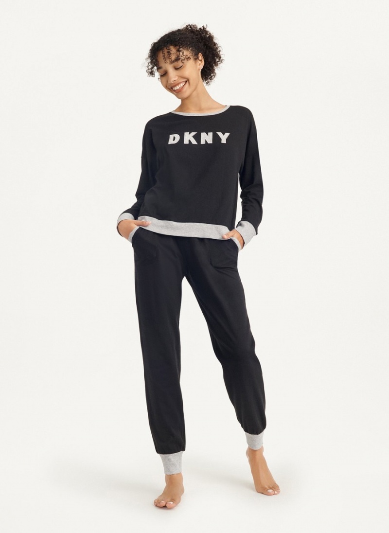 Women's Dkny Top And Jogger Set Pajamas Black | B7391868