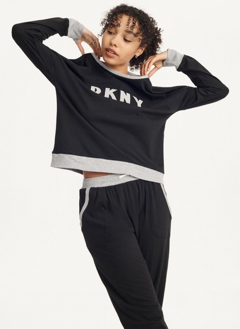 Women's Dkny Top And Jogger Set Pajamas Black | B7391868