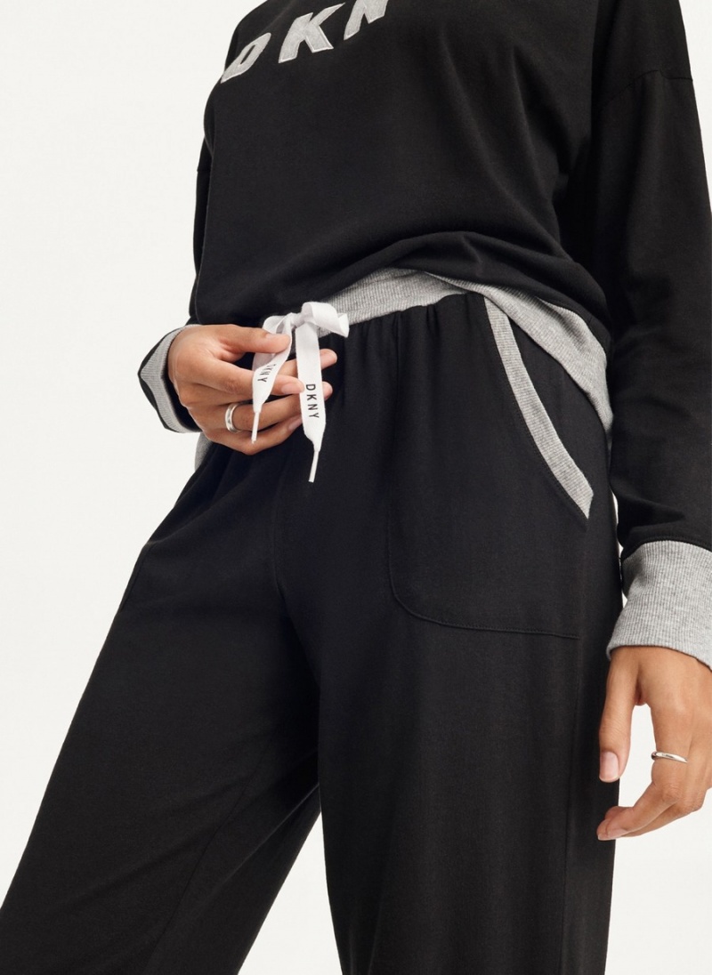 Women's Dkny Top And Jogger Set Pajamas Black | B7391868