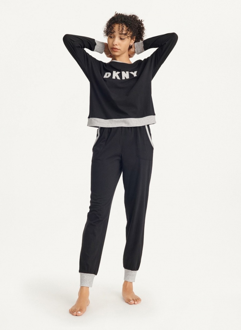 Women\'s Dkny Top And Jogger Set Pajamas Black | B7391868