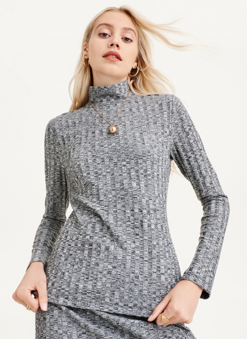 Women\'s Dkny Turtleneck Ribbed Top Long Sleeve Black | G8806303