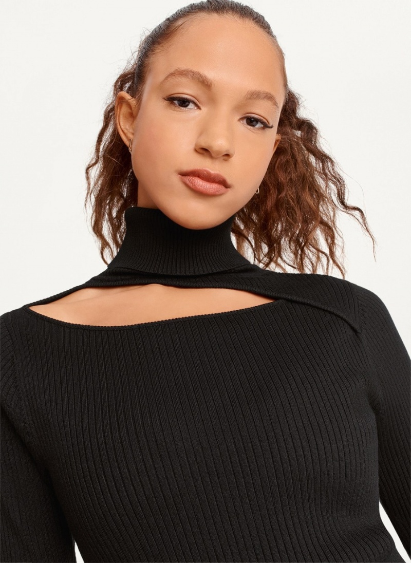 Women's Dkny Turtleneck Sweater Dress Black | U2837352