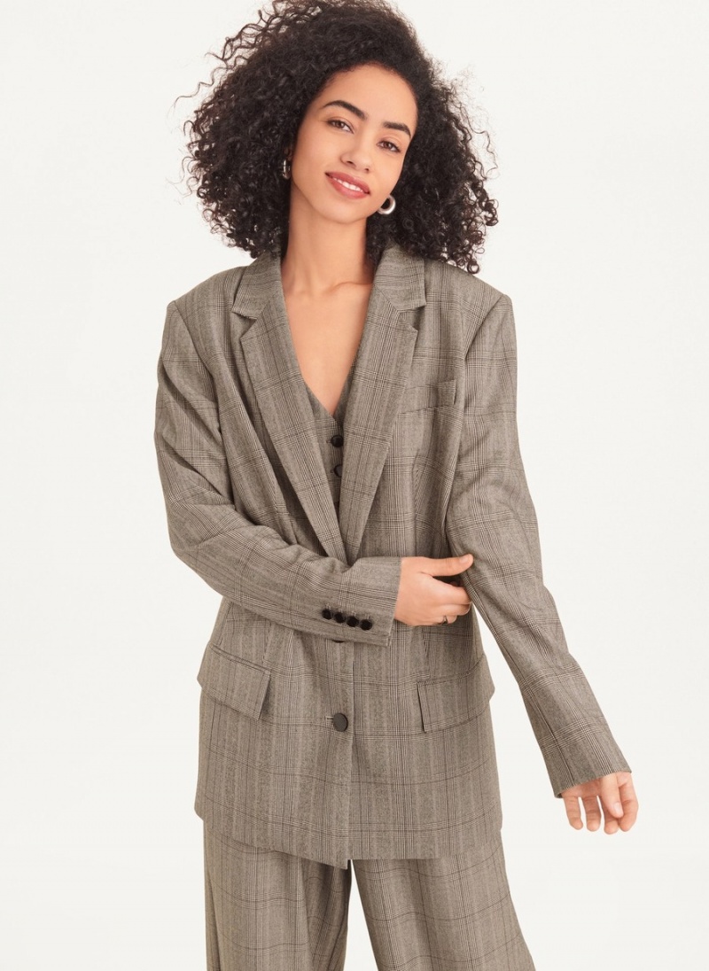 Women\'s Dkny Two Button Plaid Blazer Grey | G5100089