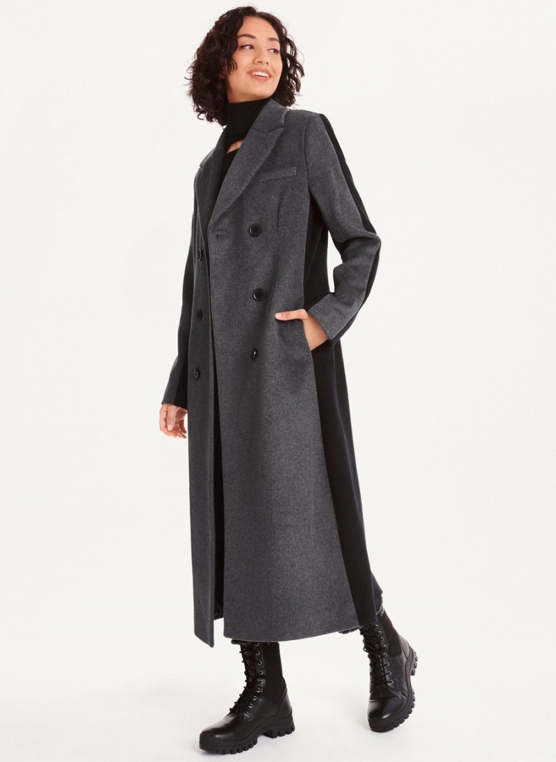 Women's Dkny Two Tone Maxi Wool Coats Black | Z7541260