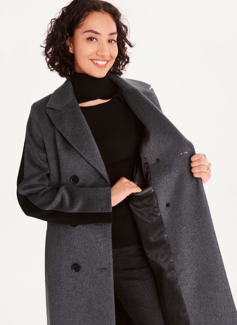 Women's Dkny Two Tone Maxi Wool Coats Black | Z7541260