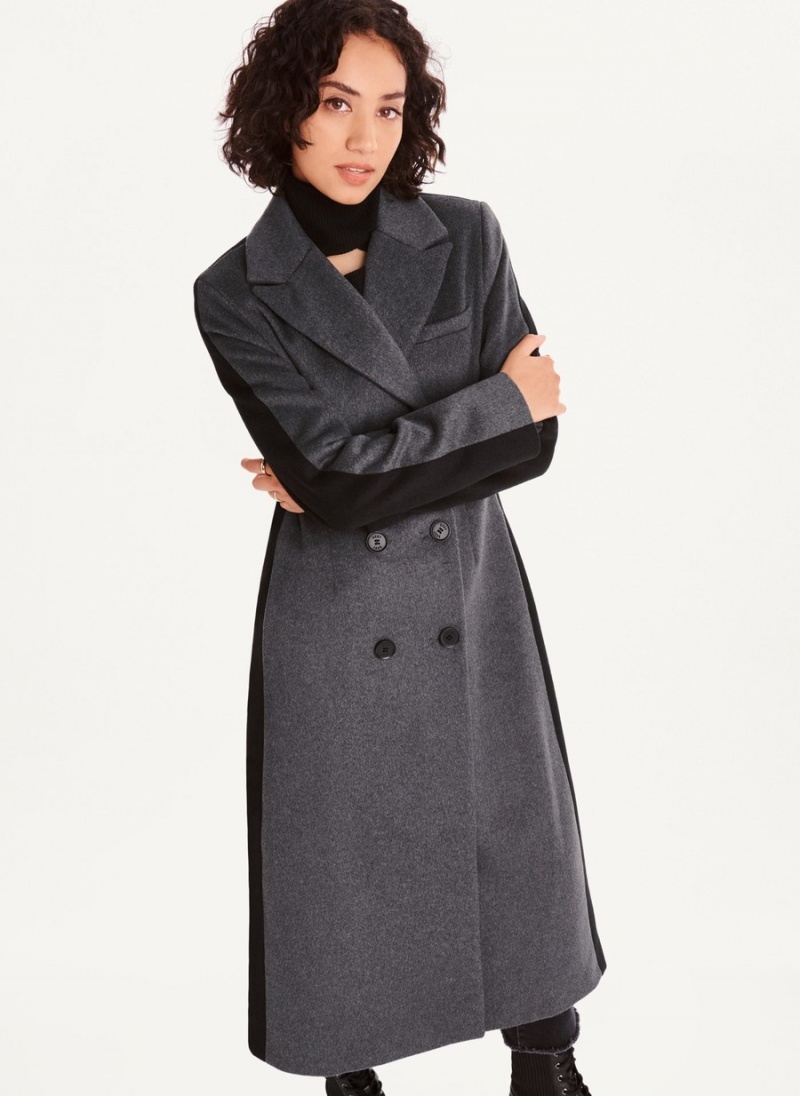 Women\'s Dkny Two Tone Maxi Wool Coats Black | Z7541260