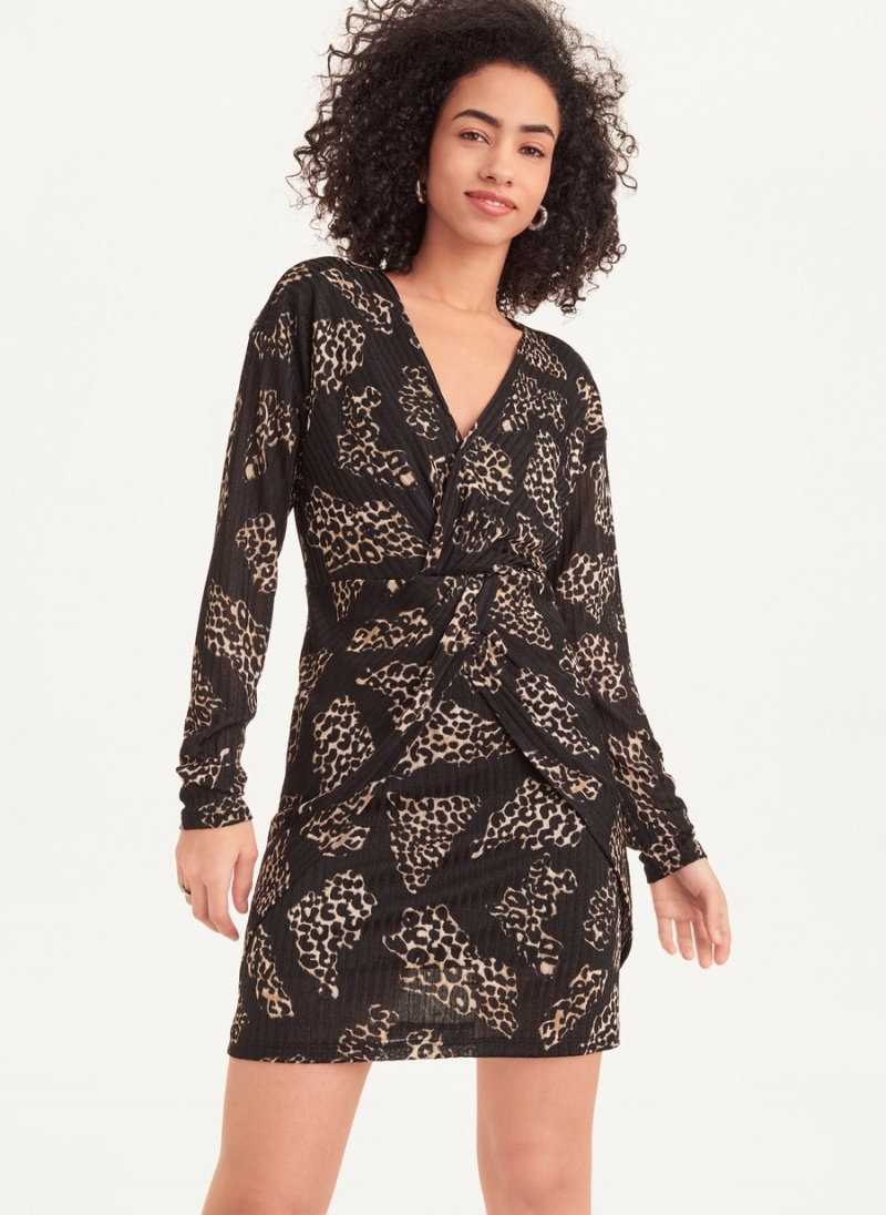 Women\'s Dkny V-Neck Printed Dress Black | N9745912