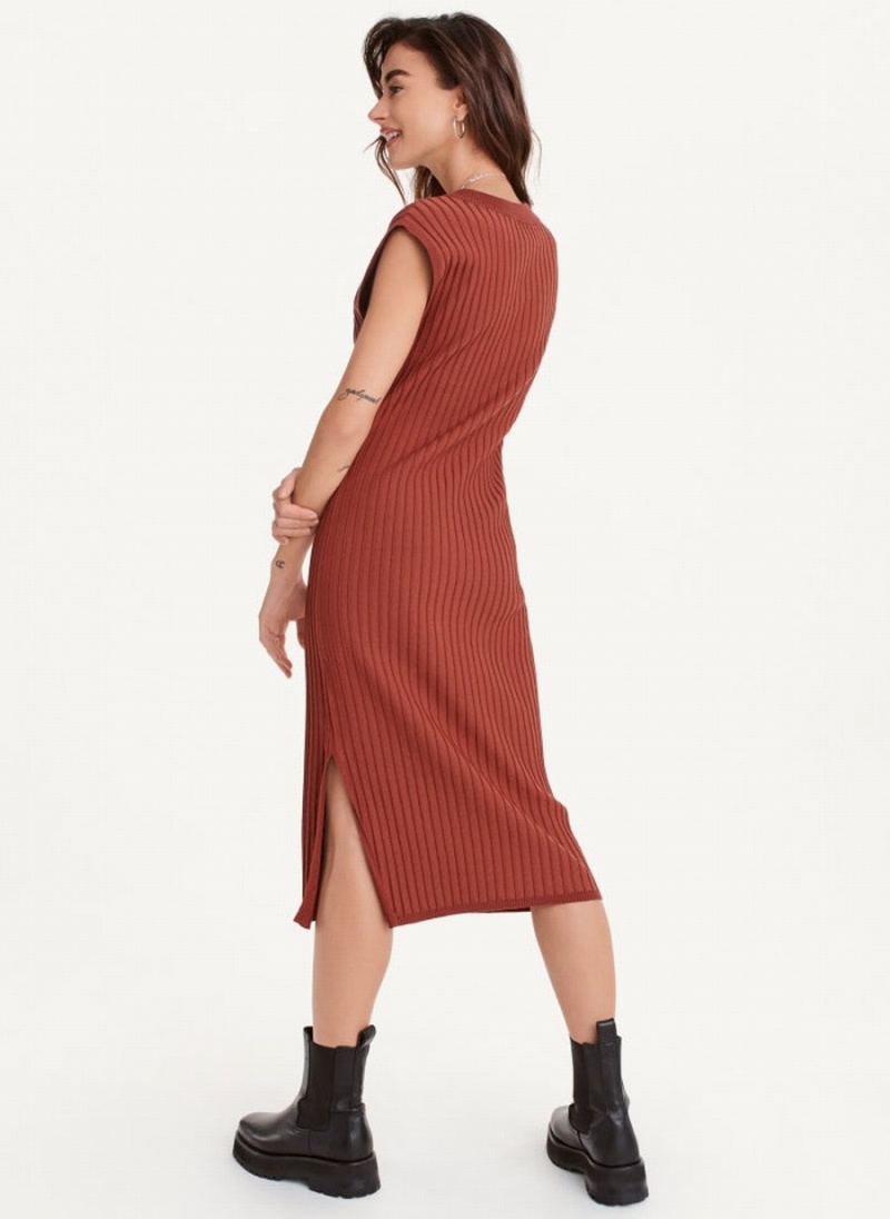 Women's Dkny V-Neck Wide Rib Sweater Dress Red | X8610948