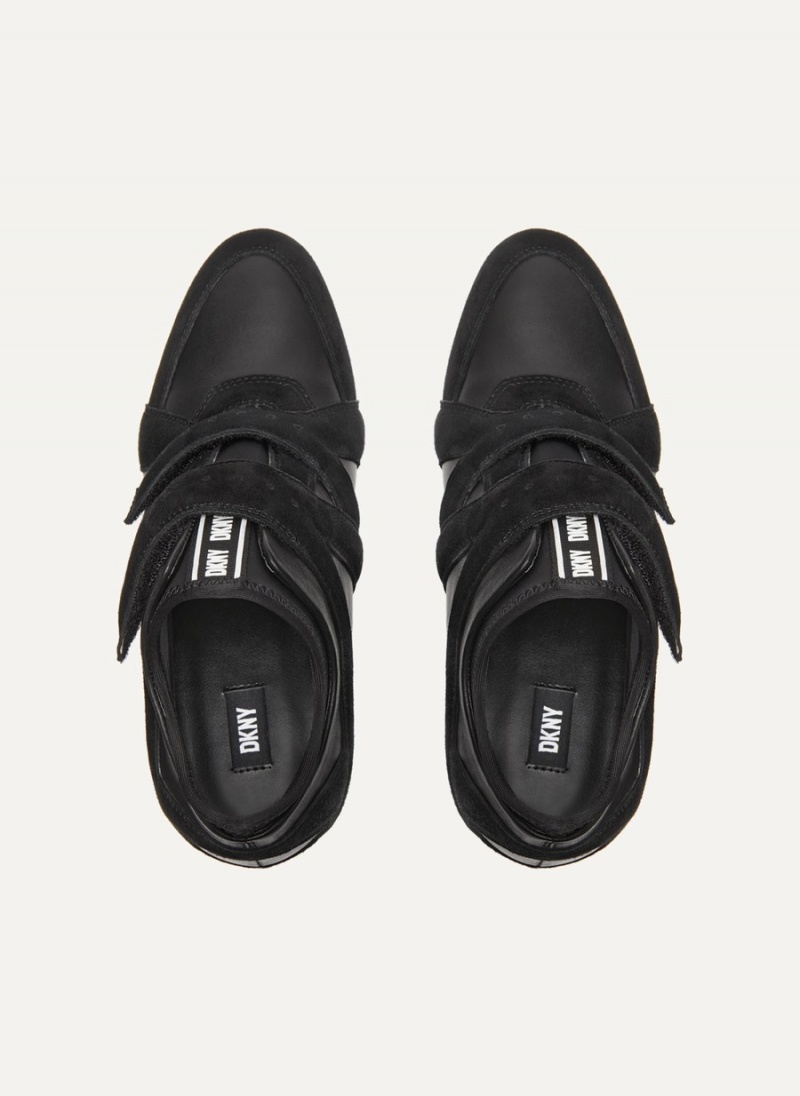 Women's Dkny Velcro Wedge Sneakers Black | H4801678