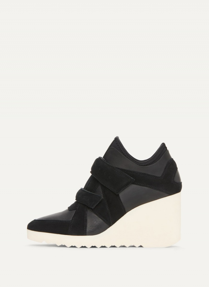 Women\'s Dkny Velcro Wedge Sneakers Black | H4801678
