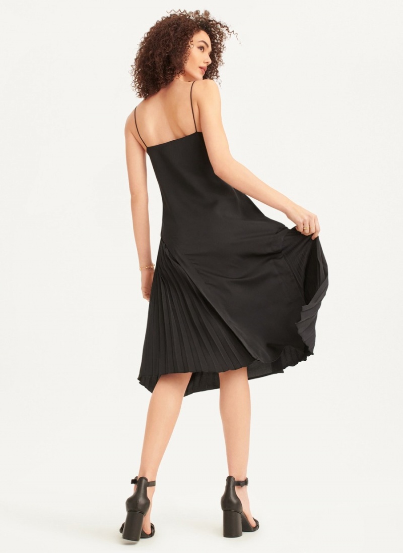 Women's Dkny V-neck Asymmetrical Pleated Dress Black | X1684193