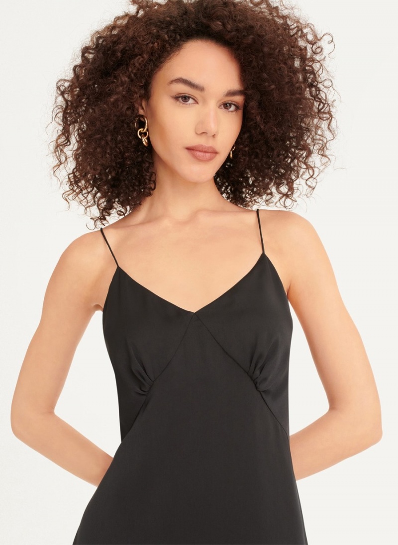 Women's Dkny V-neck Asymmetrical Pleated Dress Black | X1684193
