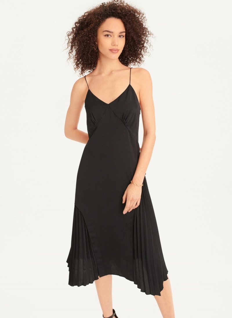 Women's Dkny V-neck Asymmetrical Pleated Dress Black | X1684193