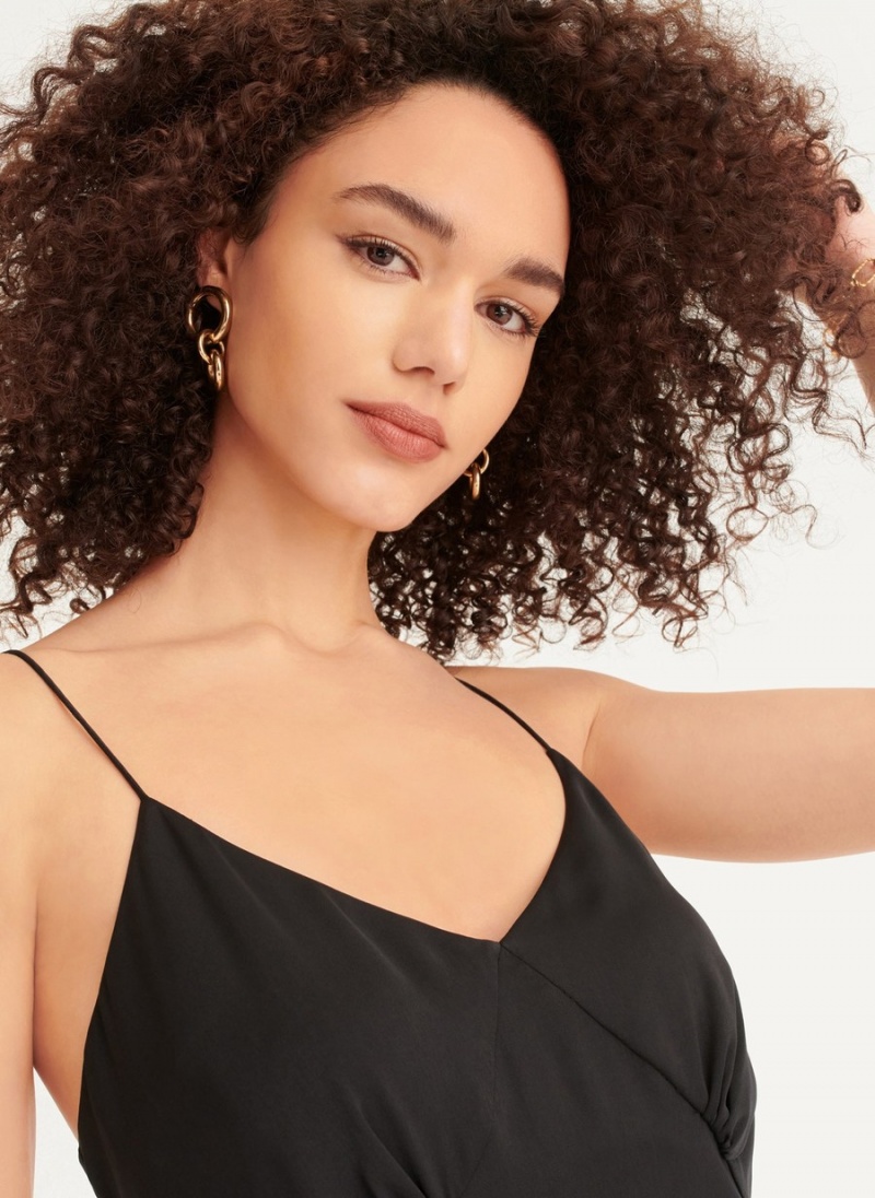 Women's Dkny V-neck Asymmetrical Pleated Dress Black | X1684193
