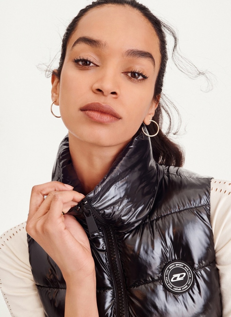 Women's Dkny Wet Token Logo Puffer Vest Black | Q1027734