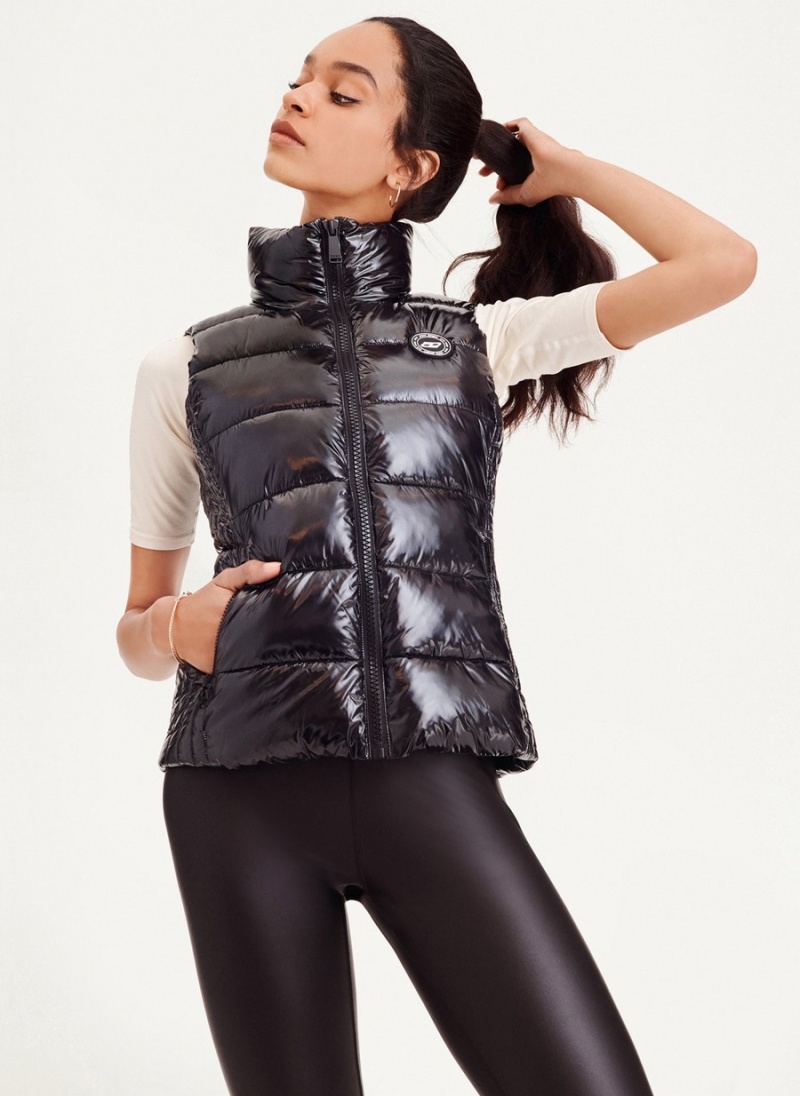 Women's Dkny Wet Token Logo Puffer Vest Black | Q1027734