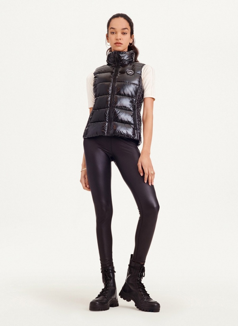 Women\'s Dkny Wet Token Logo Puffer Vest Black | Q1027734