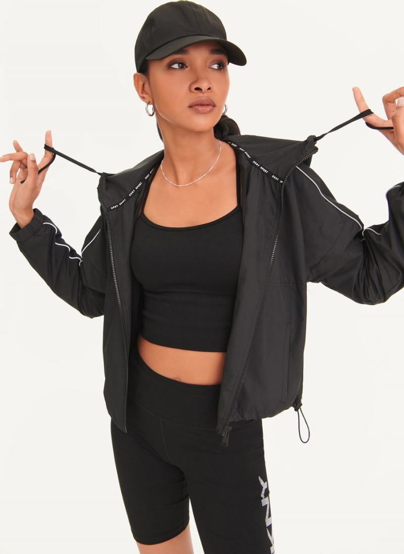 Women's Dkny Windbreaker With Reflective Taping Windbreaker Black | Z6408957