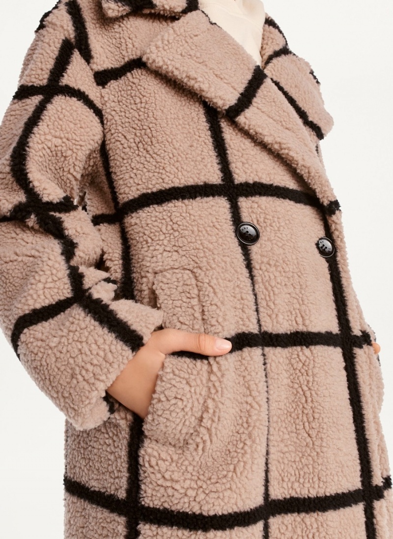 Women's Dkny Windowpane Sherpa Jackets Beige | F1212055