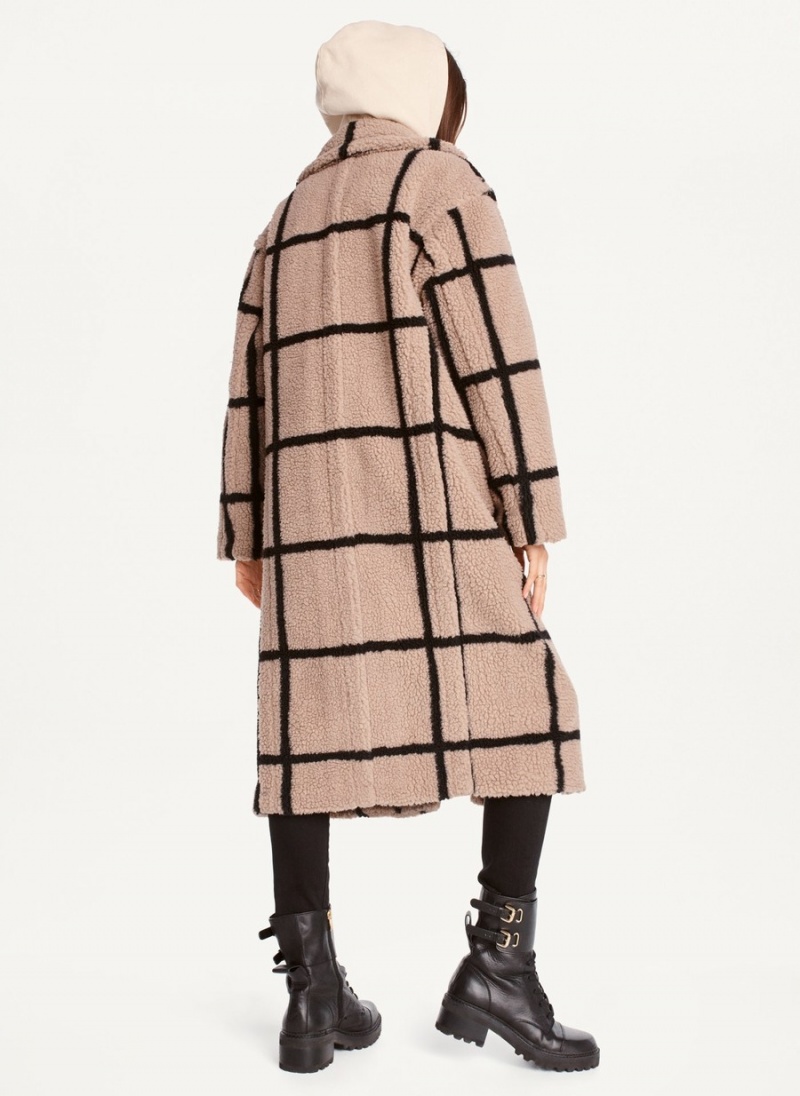 Women's Dkny Windowpane Sherpa Jackets Beige | F1212055
