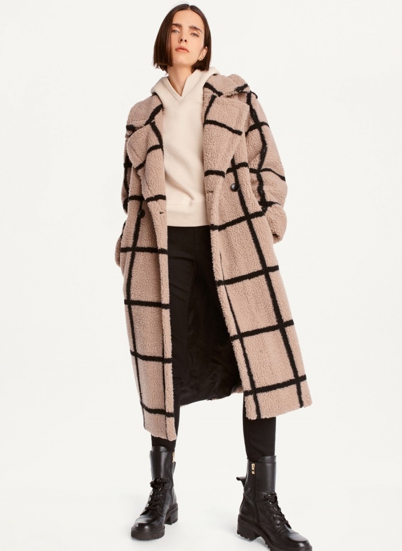 Women's Dkny Windowpane Sherpa Jackets Beige | F1212055