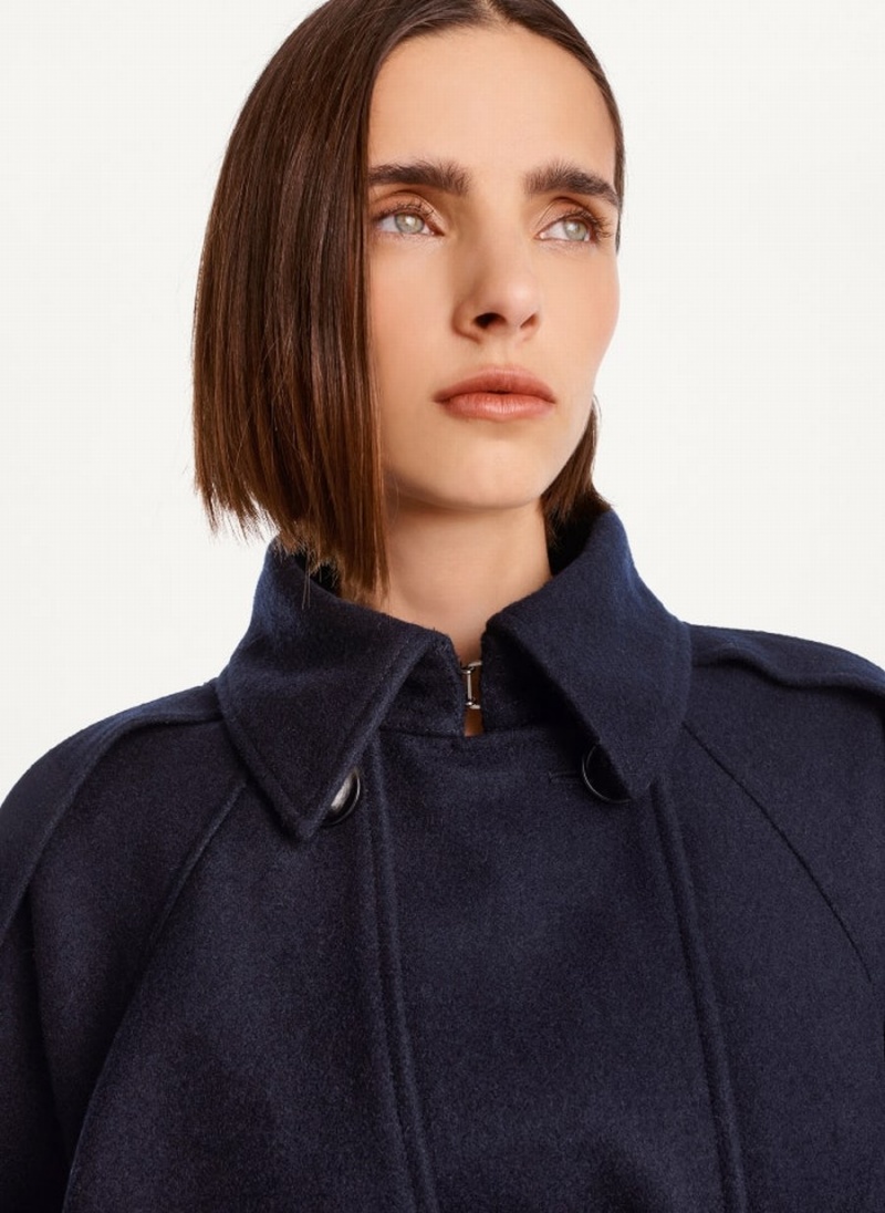 Women's Dkny Wool With Belt Trench Coat Navy | U6633423