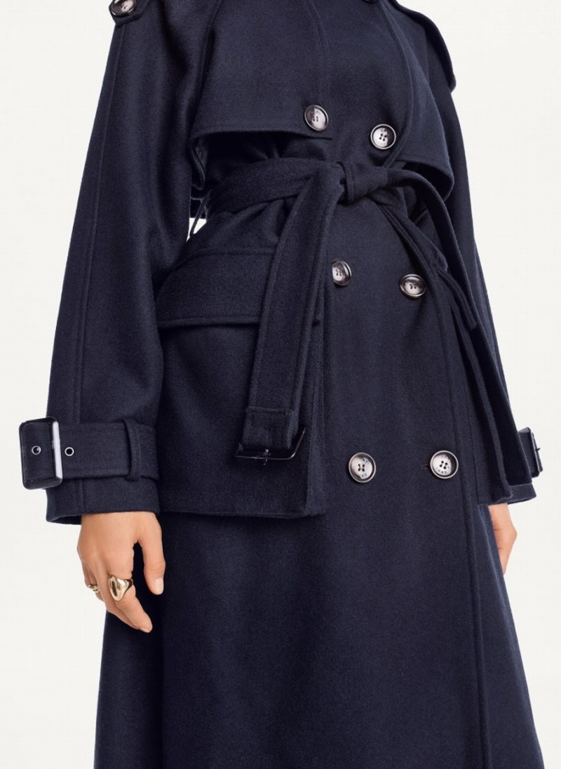 Women's Dkny Wool With Belt Trench Coat Navy | U6633423