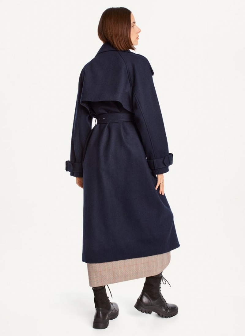 Women's Dkny Wool With Belt Trench Coat Navy | U6633423