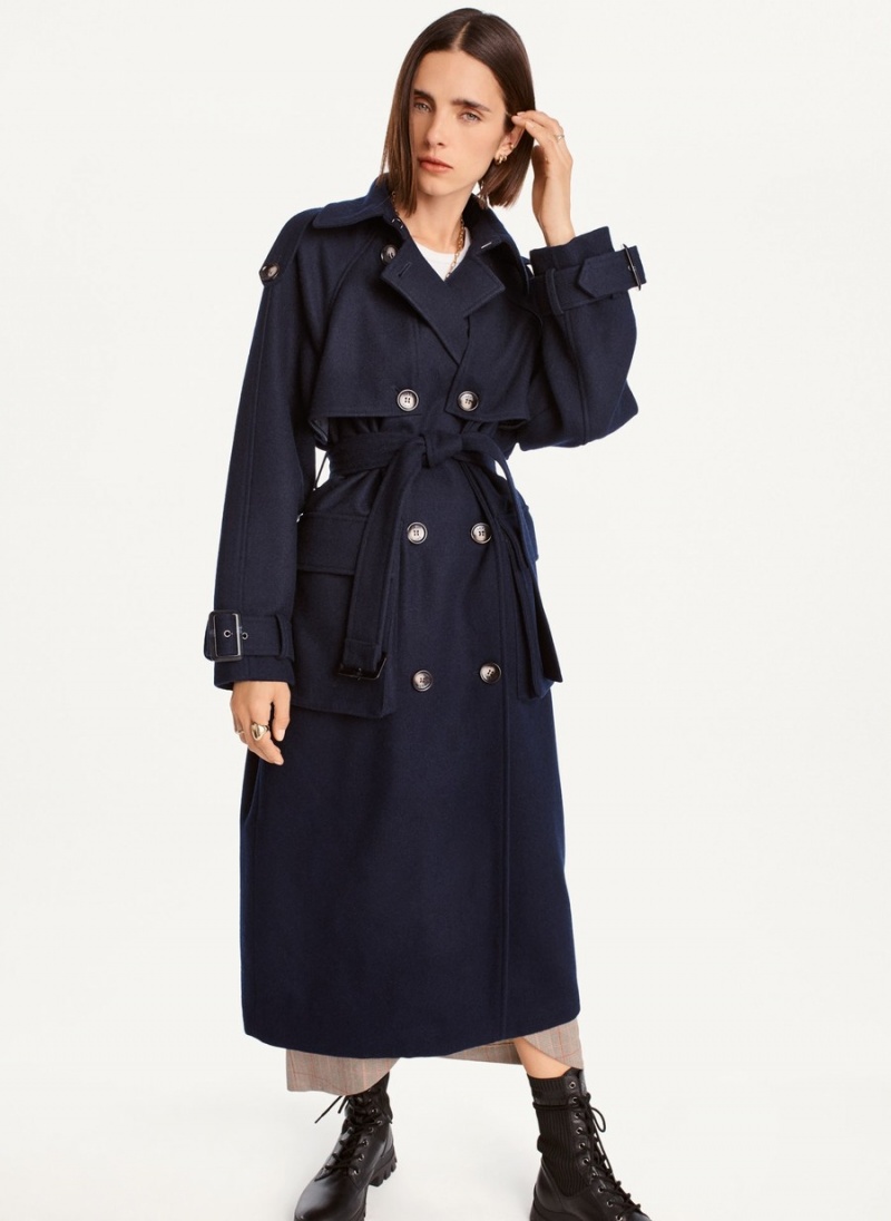 Women's Dkny Wool With Belt Trench Coat Navy | U6633423