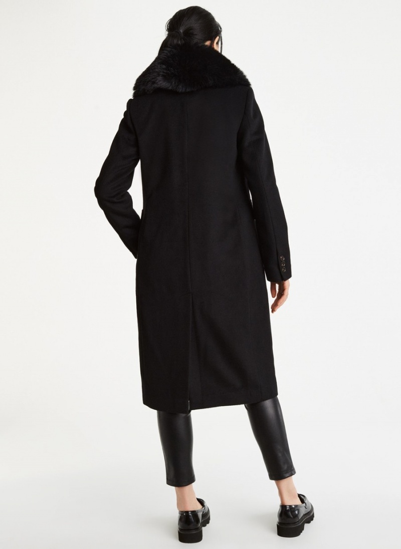 Women's Dkny Wool With Faux Fur Collar Trench Coat Black | A9354513