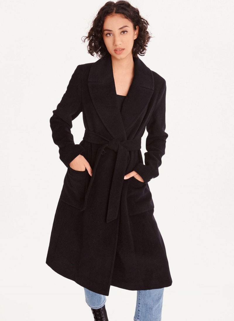 Women\'s Dkny Wool Wrap Coats Black | T8087528