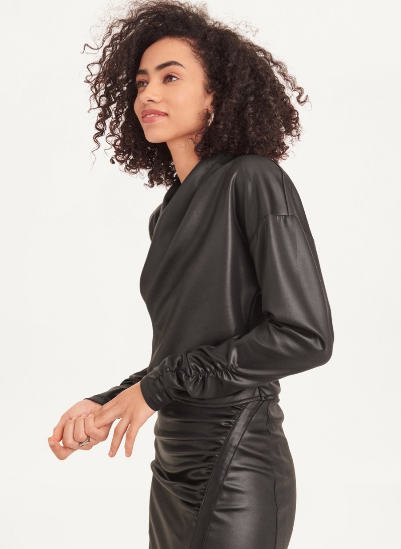 Women's Dkny Wrap Glazed Jersey Top Long Sleeve Black | N5727501