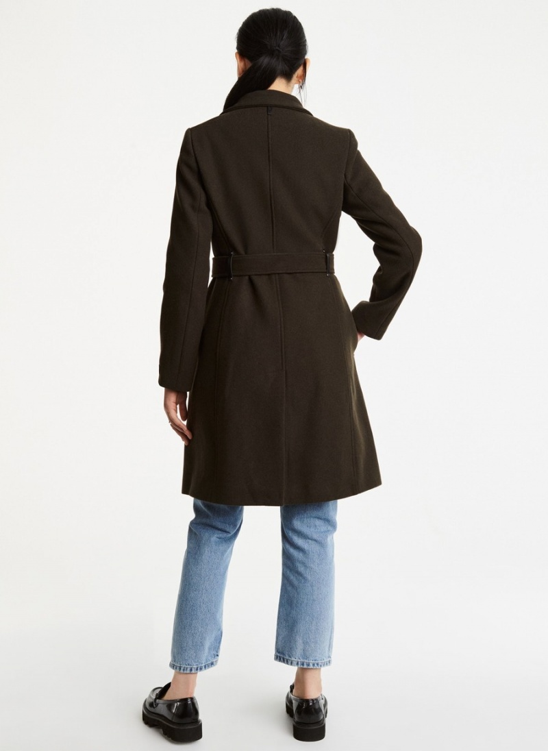 Women's Dkny Wrap Wool With Leather Trim Coats Black | X9152356
