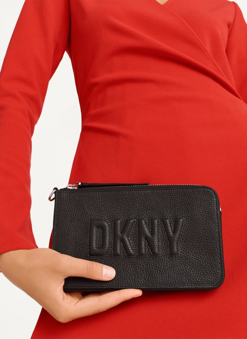 Women's Dkny Wristlet Raised Logo Clutch Bags Black | R6982991