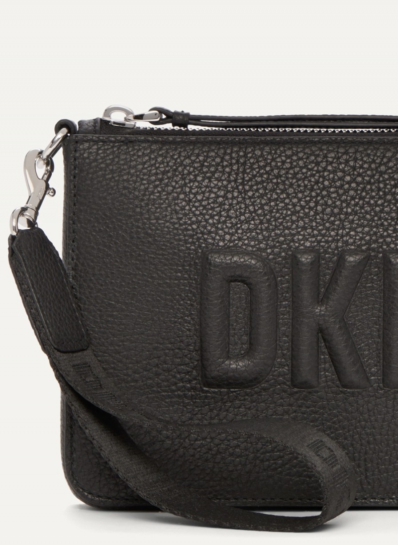 Women's Dkny Wristlet Raised Logo Clutch Bags Black | R6982991