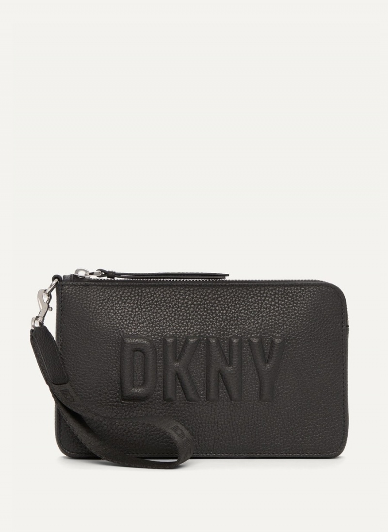 Women\'s Dkny Wristlet Raised Logo Clutch Bags Black | R6982991